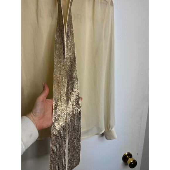 MODA INTERNATIONAL GORGEOUS SEQUINS TIE NECK WORK PARTY IVORY CHIFFON TOP SMALL - Picture 2 of 8